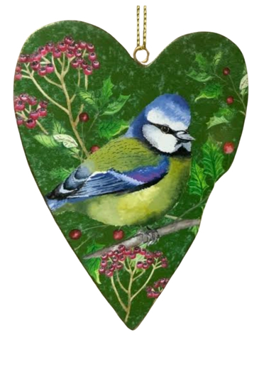 Capture the charm of a British garden with this delightful Blue Tit Heart decoration by Gisela Graham. Featuring a beautifully detailed illustration of the beloved bird nestled within a rustic heart, this piece is full of charm. It's perfect for hanging from a dresser handle, adding to a seasonal display, or tying onto a special gift for an extra thoughtful touch. A wonderful small token for any bird watcher, nature lover, or fan of Gisela Graham's whimsical style.
